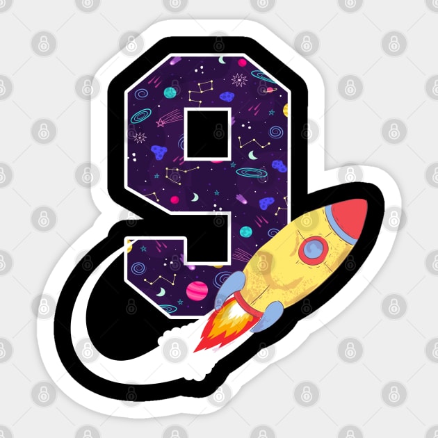 Outer Space 9 Year Old 9th Birthday Nine Rocket Ship Party Sticker by ruffianlouse